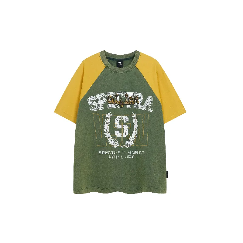 Retro Contrast Color Cotton T Shirt Unisex-0