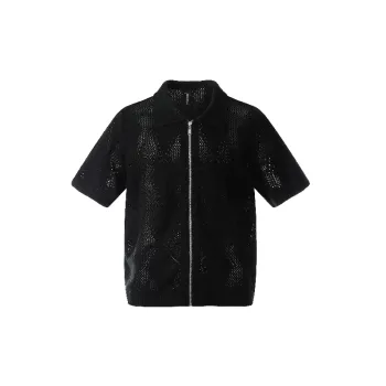 Fashionable Hollow Out Blended Synthetic Fabrics Polo