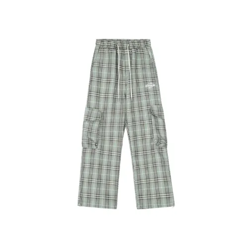 Plaid Casual Trendy Loose Pocket Wide Leg Straight Trousers