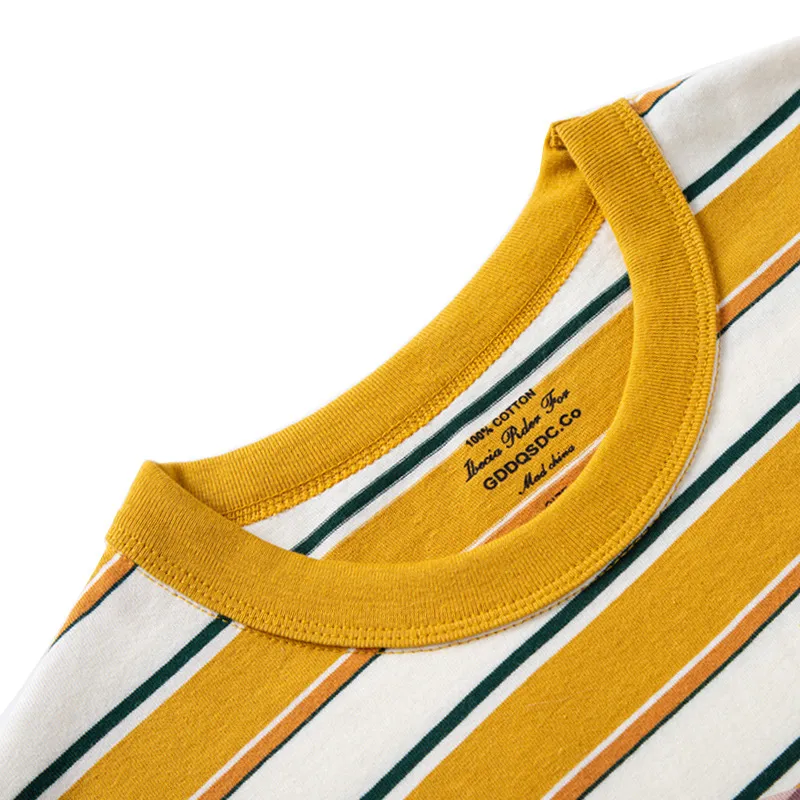 Fashionable Striped Long Staple Cotton T Shirt Unisex-2