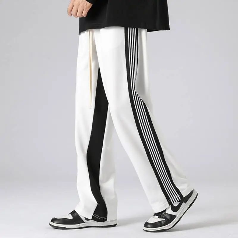 Contrast Color Striped Polyester Casual Pants-2