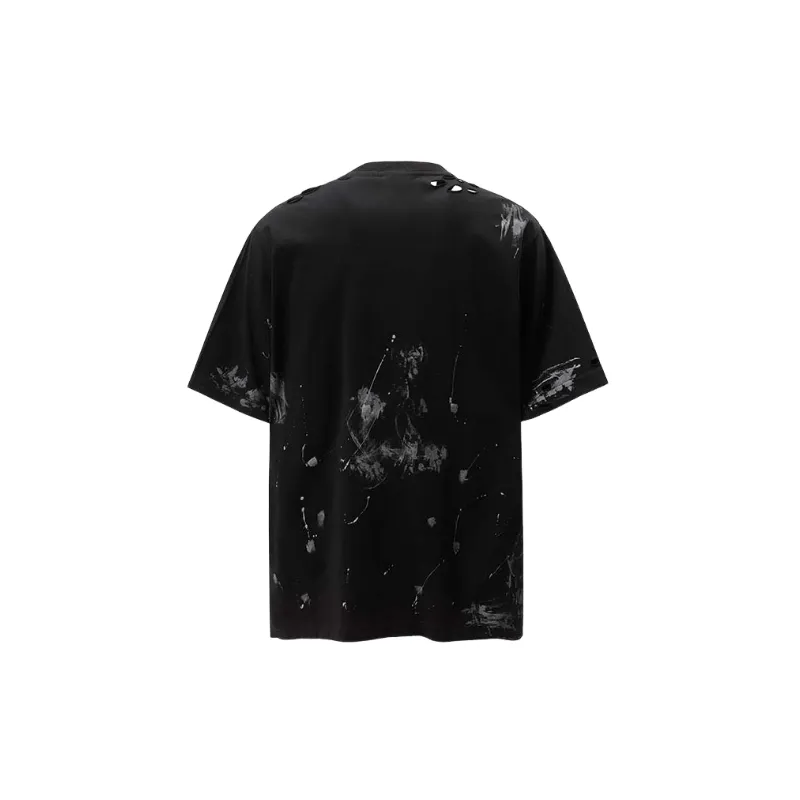 Ripped Loose Cotton Blended Fabric T Shirt-5