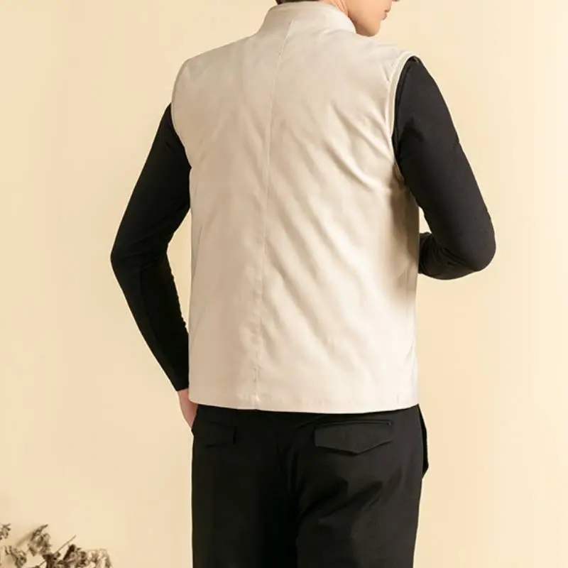 Simple Loose Blended Synthetic Fabrics Vest-2