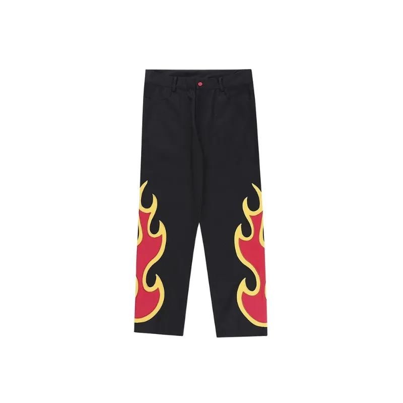 Trendy Loose Flame Print Wide Leg Pants