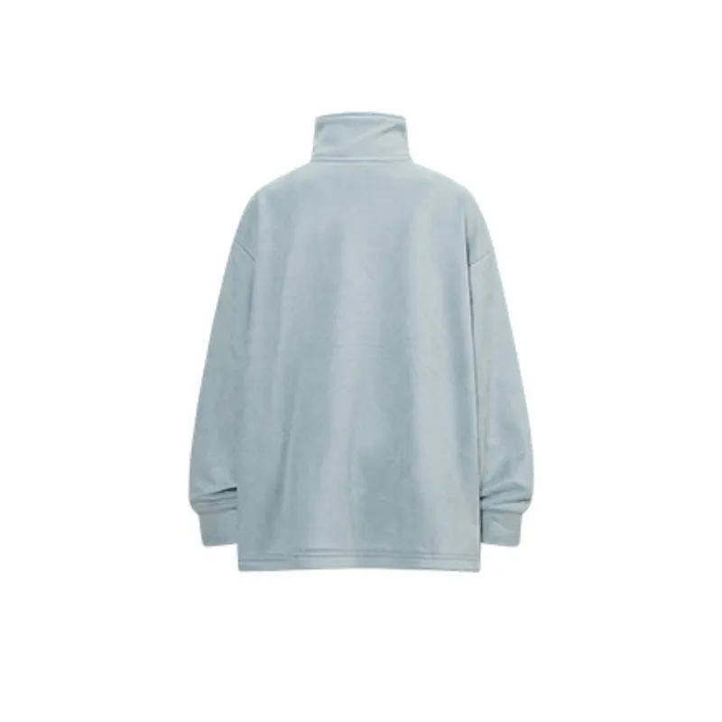 High Street Irregular Zipper Design Reflective Metal Buckle Vertical Collar Pullover Fleece Sweatshirt-5