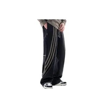 Washed Striped Wide Leg Casual Pants