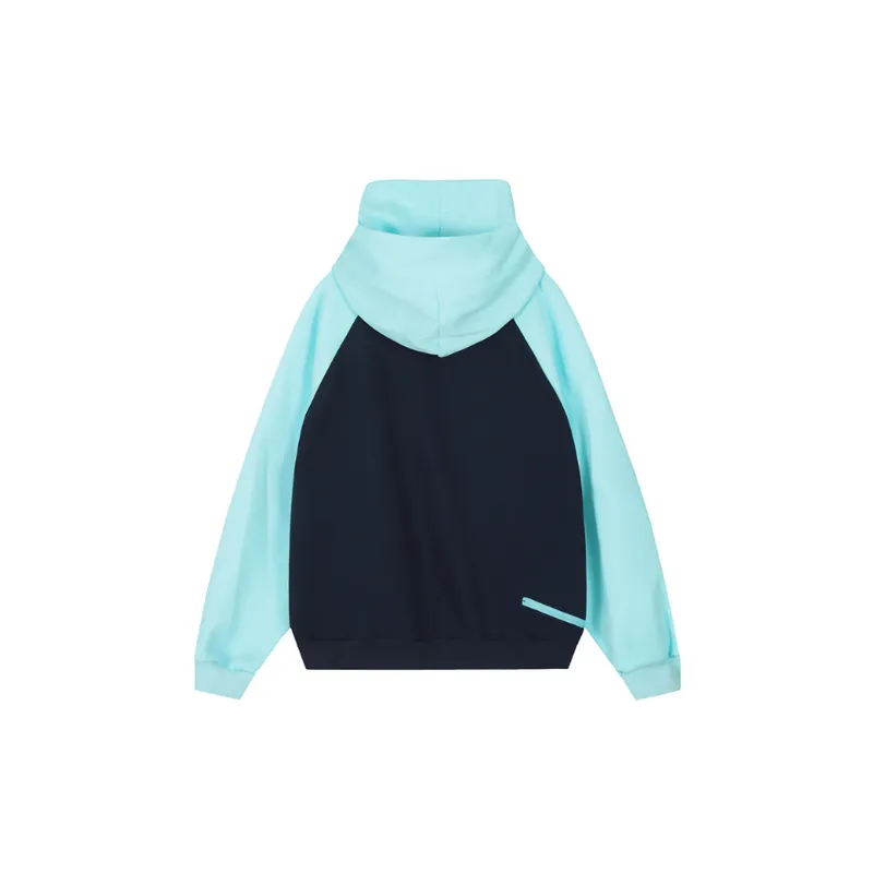 Stitching Color Raglan Sleeve High Collar Hooded Sweater-5