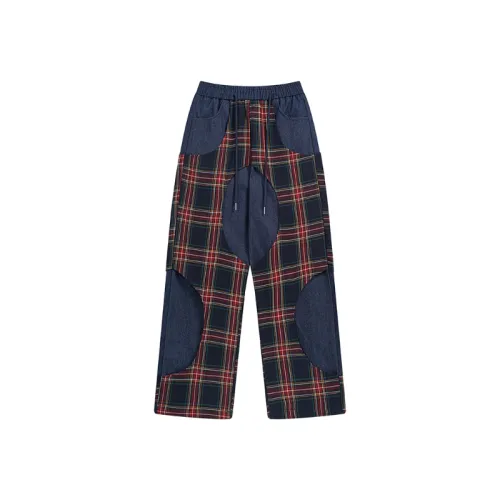 High Street Wide-leg Retro Plaid Stitching Fake Two-piece Loose Straight Dosing Casual Pants