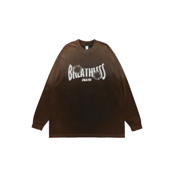 Fashion Distressed Printing Wash Water Long Sleeve T shirt