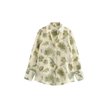 Casual Ditsy Flora Polyester Shirt Women