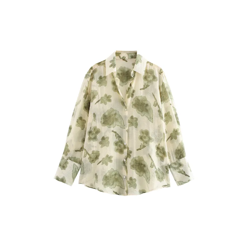 Casual Ditsy Flora Polyester Shirt Women-4