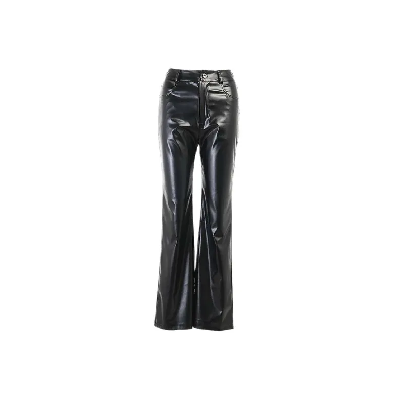 Casual Simple  PU Leather Pants Women-0