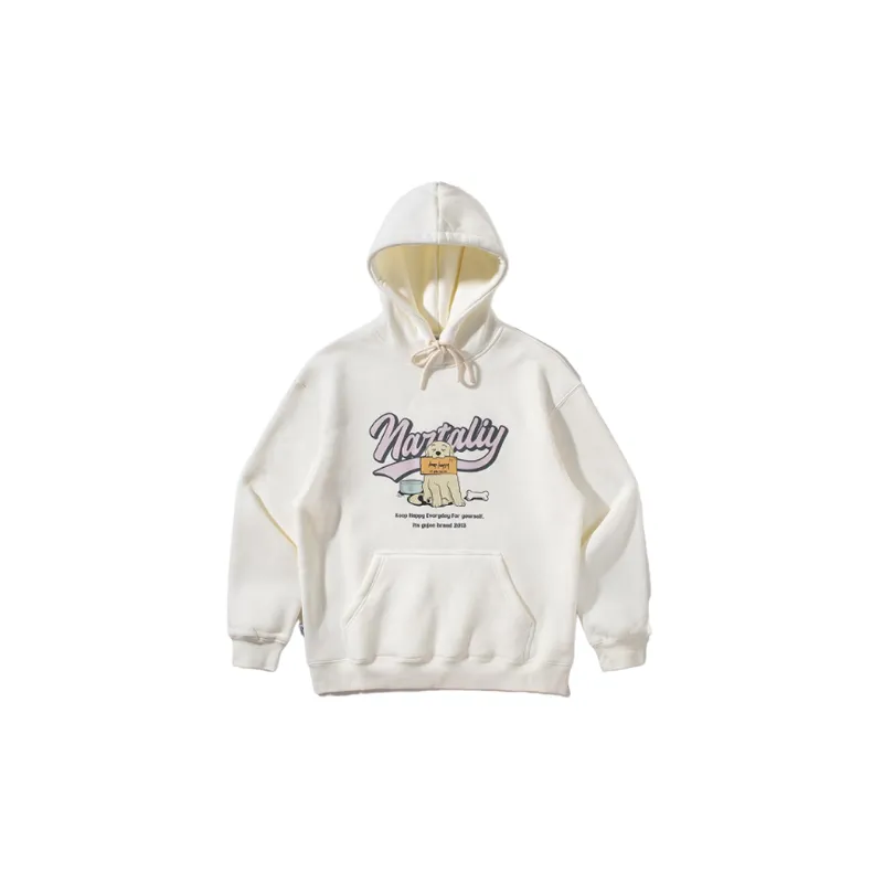 Retro Cartoon Dog Print Fleece Hoodie-0