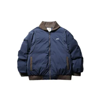 Color block Printed Warm Retro Collar Fake Two piece Cotton padded Jacket