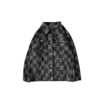 High Street Checkerboard Denim Jacket swag OOTD