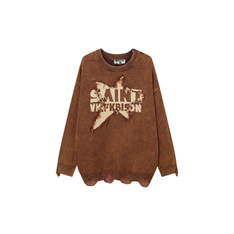 Trend breaking Design Five pointed Star Crewneck Sweater-0