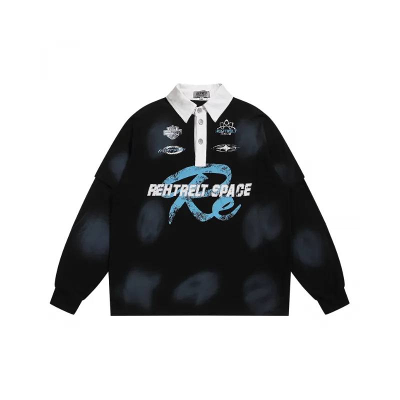 Trendy Retro Loose Printed Letter Polo-2