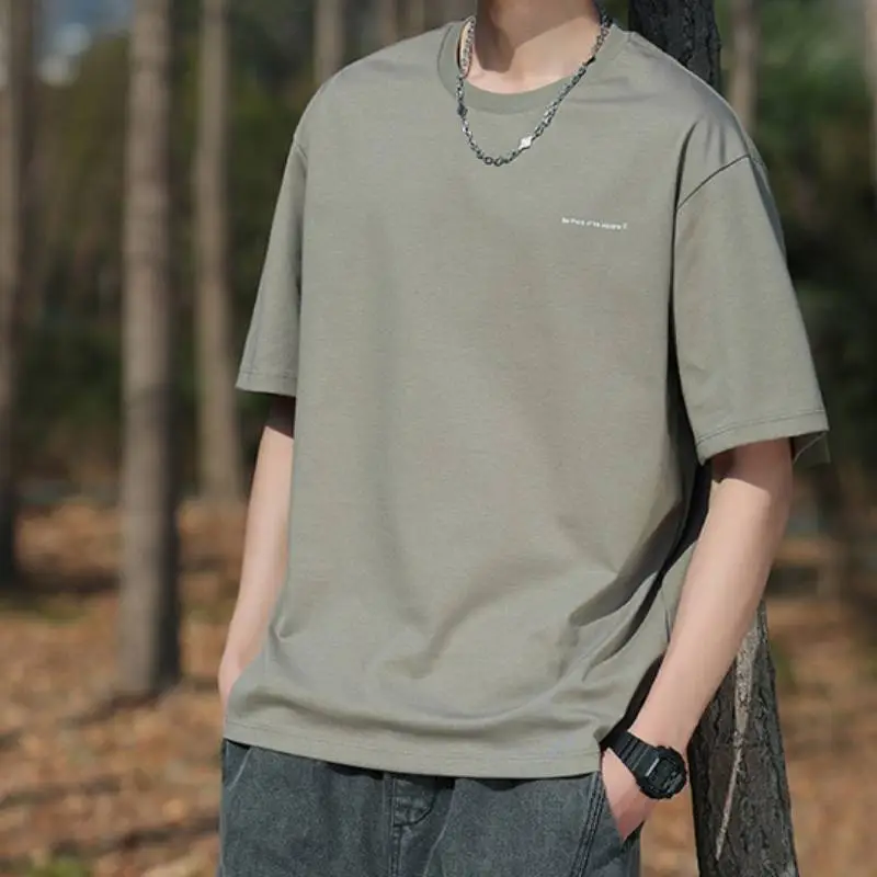 Loose Plain Cotton T Shirt-3