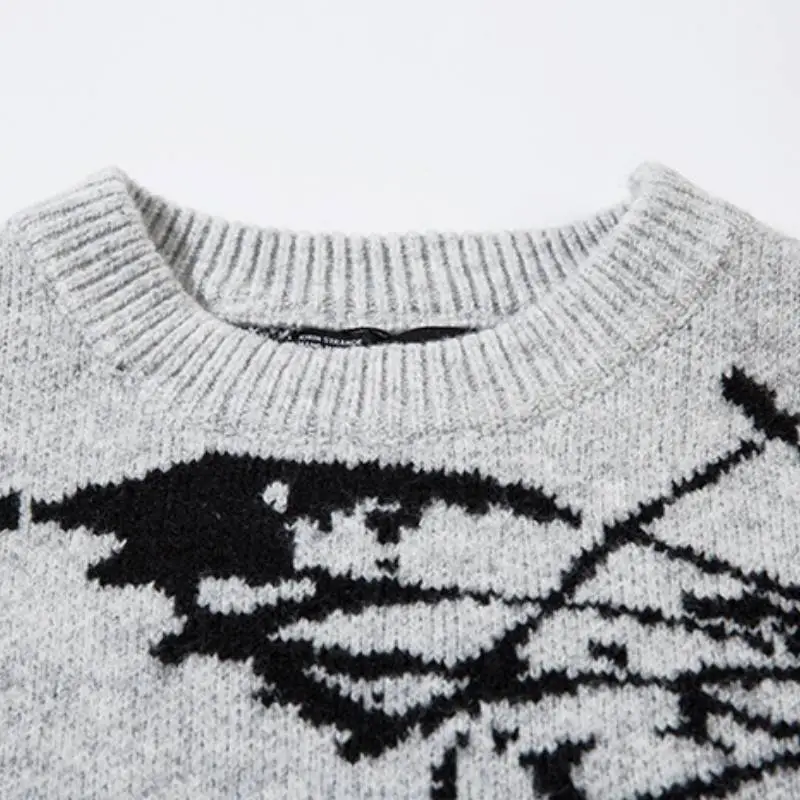 Fashionable Contrast Color Loose Cotton Blended Fabric Sweater-2