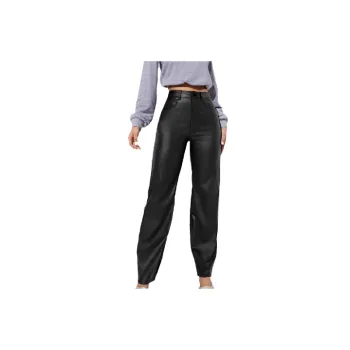 Casual Simple PU Leather Pants Women