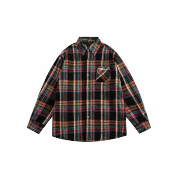 Vintage Plaid Loose Contrast Color Color block Long sleeved Shirt