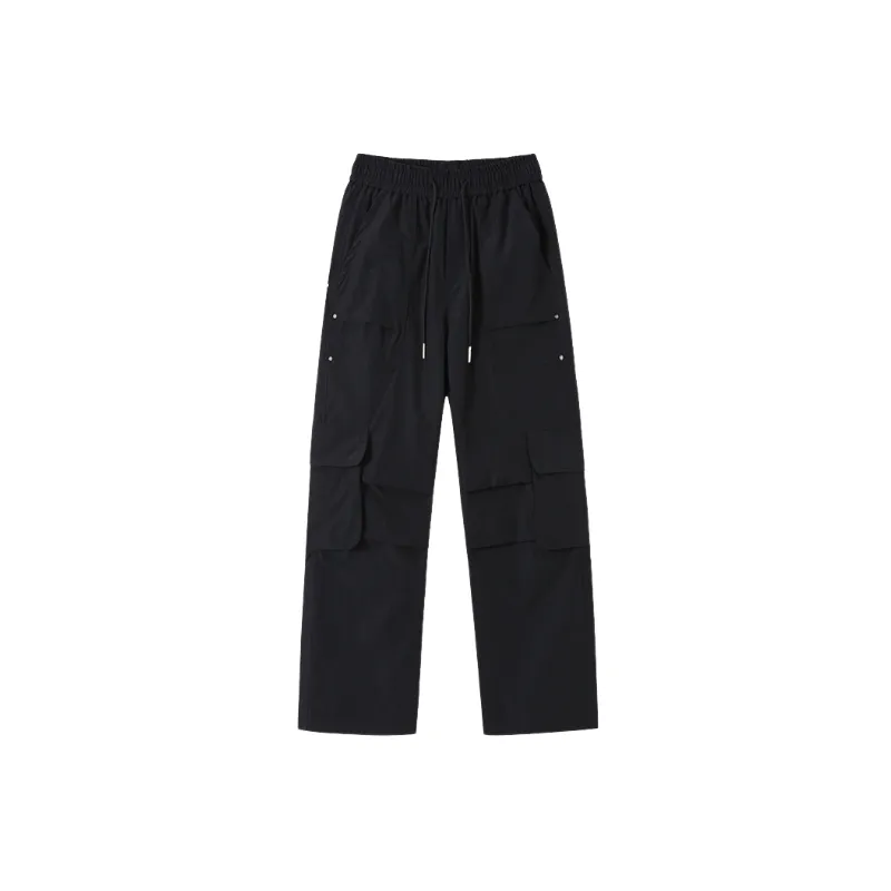 Simple Plain Blended Synthetic Fabrics Cargo Pants-0