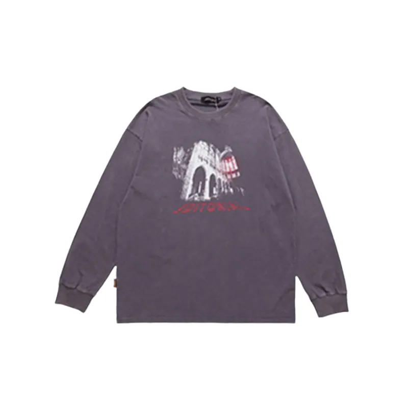 Vintage Distressed Wash Long Sleeve T shirt-4