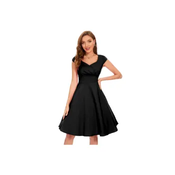 Retro Plain Polyester Dress Women