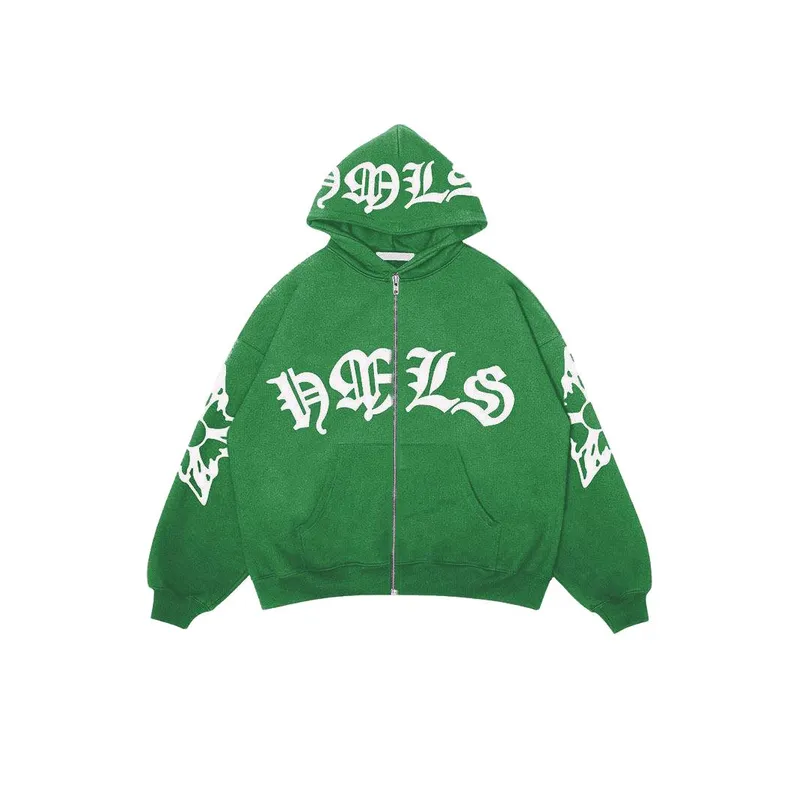 Zipper Gothic Letter Print Hoodie-9
