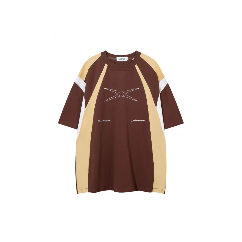 Printing Color Splicing Short Sleeve T shirt-0
