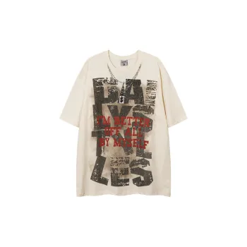 Retro Letters Printed Necklace Decorated Short Sleeved T Shirt
