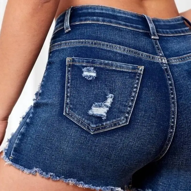 Fashionable Plain Denim Shorts Women-3
