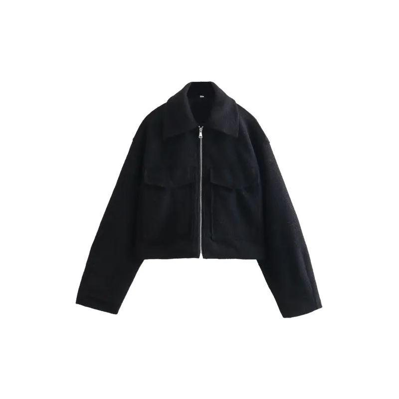 Simple Zipper Polyester Jacket Women-3