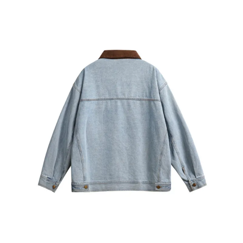 Retro Embroidered Patchwork Turn down Collar Denim Jacket-1