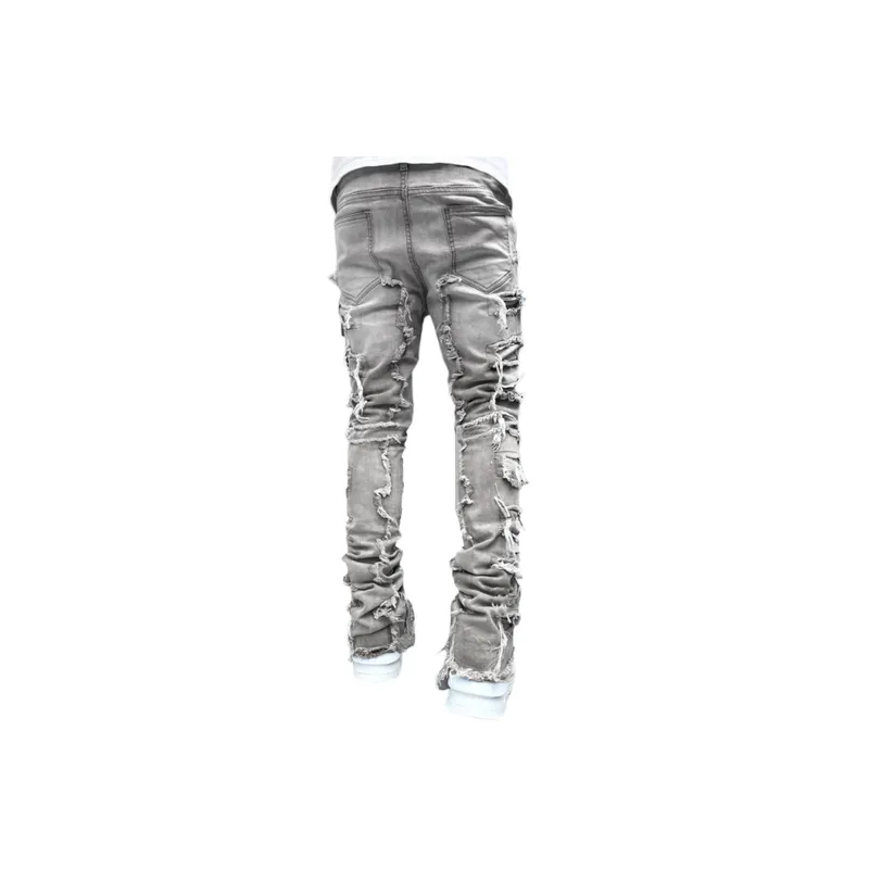Stretch Patch Denim Straight Pants-11