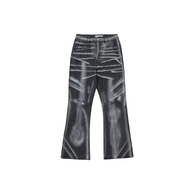 Cool Creative Design Sense Washed Metal Spray Paint Casual Loose Micro flared Jeans
