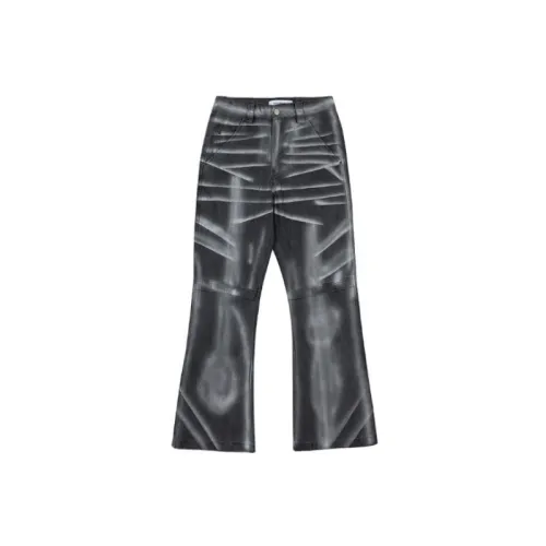 Cool Creative Design Sense Washed Metal Spray Paint Casual Loose Micro flared Jeans