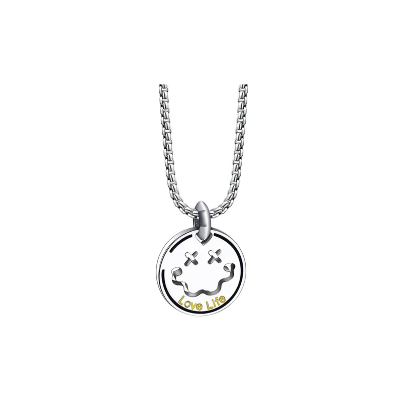 Titanium Steel Smiley Pendant Necklace-4