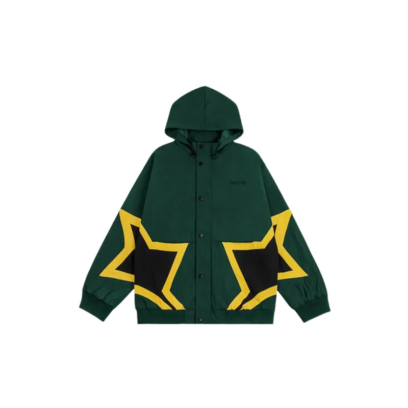 Retro Star Contrast Color Stitching Ins Hip hop Street Loose Hooded Jacket-0