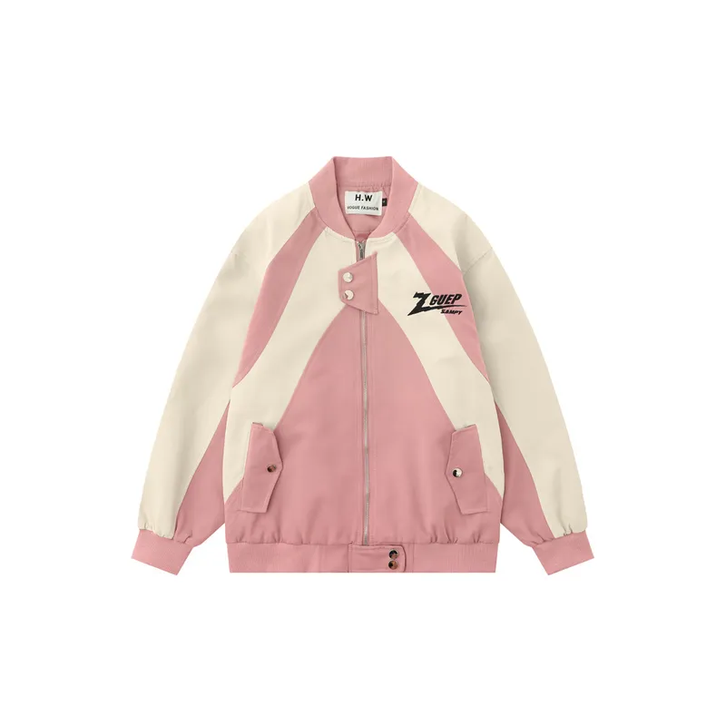 Street Fashion Color Matching Loose Motorcycle Style Jacket