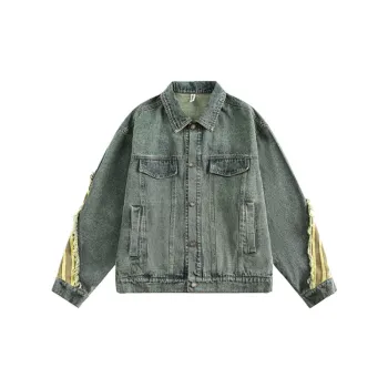 High Street Trendy Color Contrasted Design Casual Denim Patched Jacket