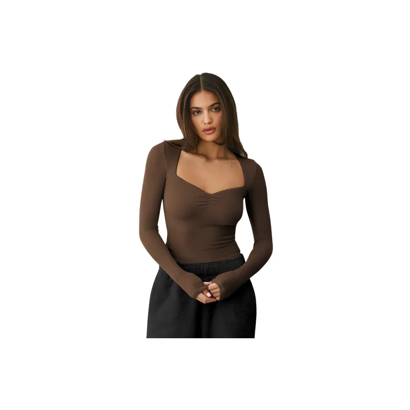 Fashionable Plain Thickened French Fine Rib Fabric Shirt Women-6