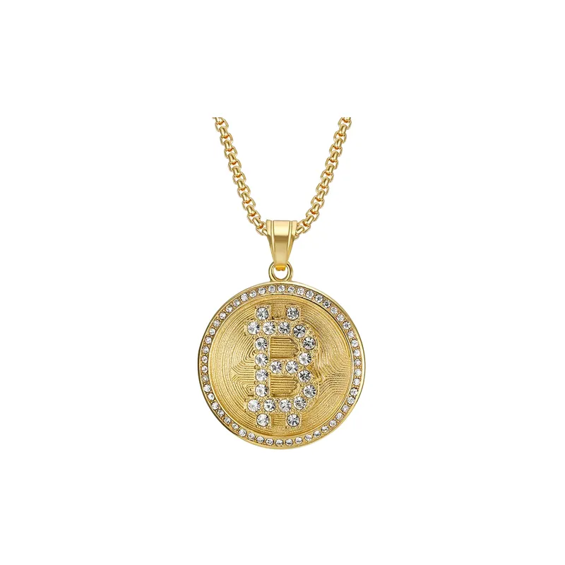 Hip Hop Gold Plated Bitcoin Pendant-2