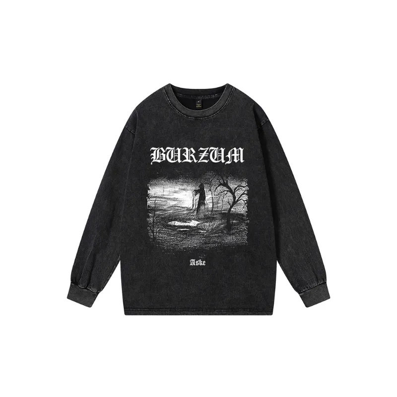 Street Retro Design Sense Distressed Washed Distinctive Round Neck Instagram Loose Sweatshirt-0