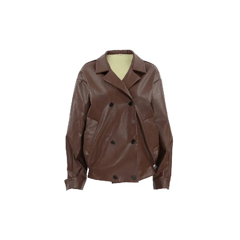 Fashionable Loose Artificial Leather Jacket Women
