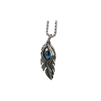 Retro Devil's Eye Stainless Steel Feather and Hand Necklace