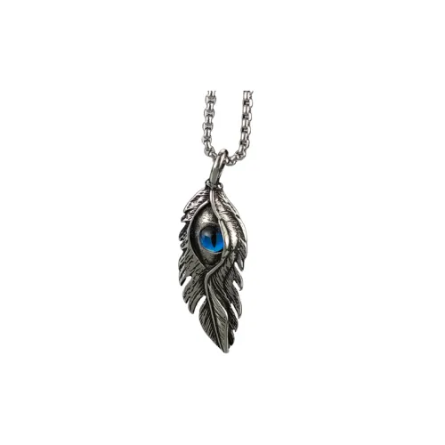 Retro Devil's Eye Stainless Steel Feather and Hand Necklace