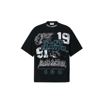 Retro Print Cotton Blended Fabric T-Shirt