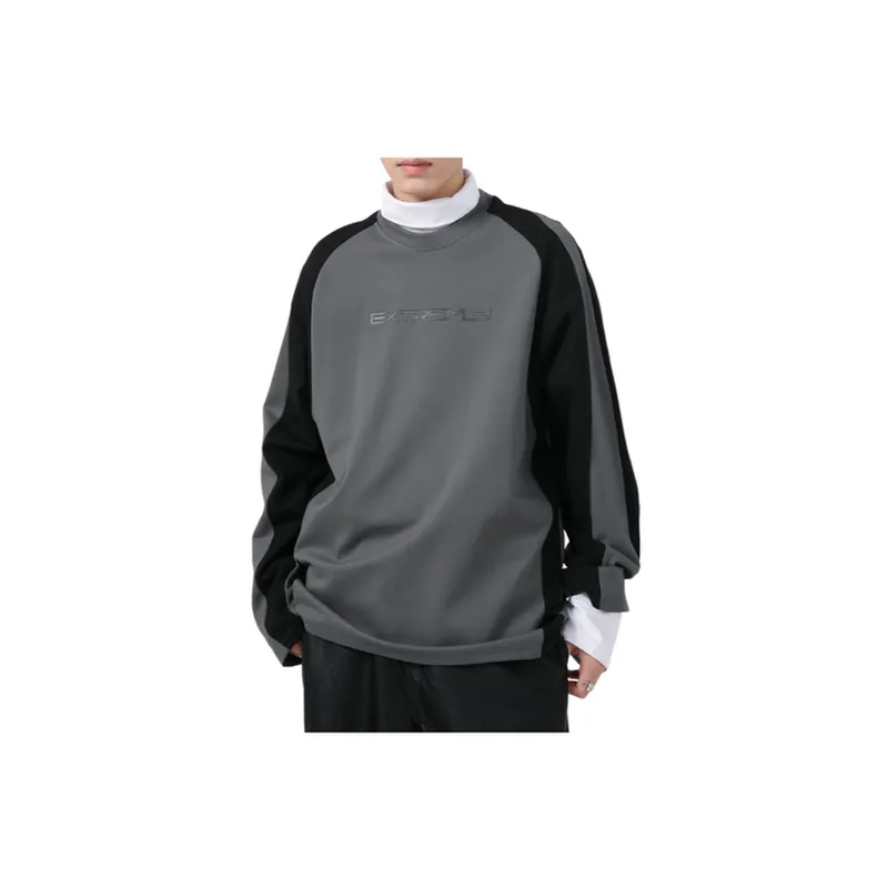 New Arrival Color Blocked Crew Neck Lettered Loose Top-1