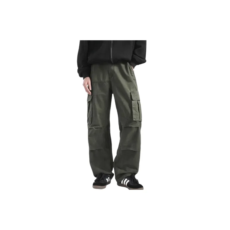 Retro Straight Leg Polyester Cargo Pants-0